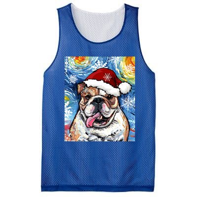 Bulldog Santa Starry Night Dog Christmas Holiday Art By Aja Meaningful Gift Mesh Reversible Basketball Jersey Tank