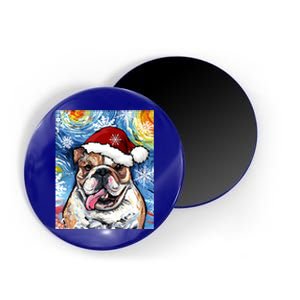 Bulldog Santa Starry Night Dog Christmas Holiday Art By Aja Meaningful Gift Magnet