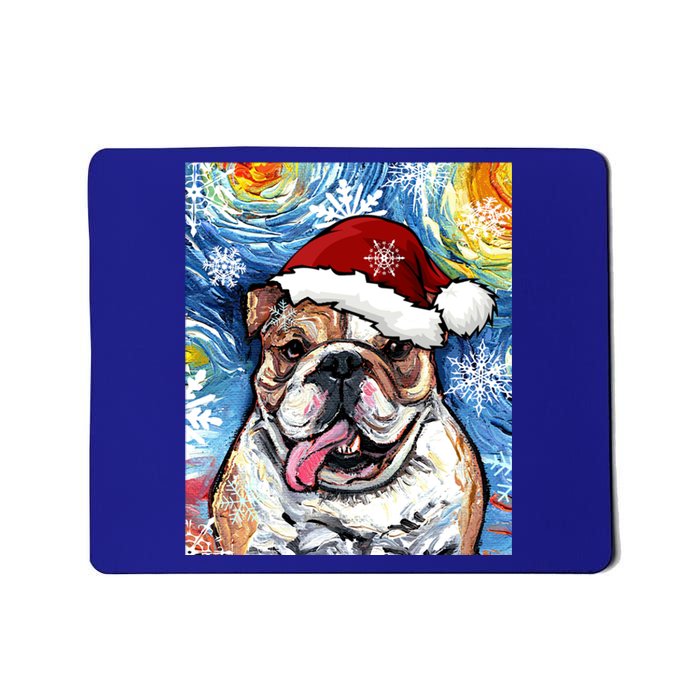 Bulldog Santa Starry Night Dog Christmas Holiday Art By Aja Meaningful Gift Mousepad