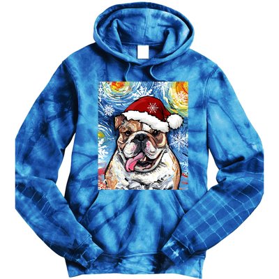 Bulldog Santa Starry Night Dog Christmas Holiday Art By Aja Meaningful Gift Tie Dye Hoodie