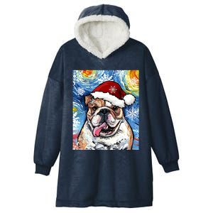 Bulldog Santa Starry Night Dog Christmas Holiday Art By Aja Meaningful Gift Hooded Wearable Blanket