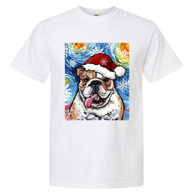 Bulldog Santa Starry Night Dog Christmas Holiday Art By Aja Meaningful Gift Garment-Dyed Heavyweight T-Shirt