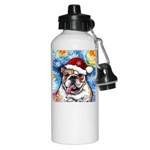 Bulldog Santa Starry Night Dog Christmas Holiday Art By Aja Meaningful Gift Aluminum Water Bottle