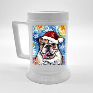 Bulldog Santa Starry Night Dog Christmas Holiday Art By Aja Meaningful Gift Beer Stein