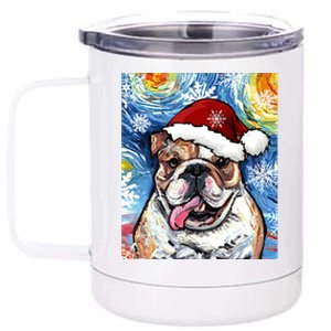 Bulldog Santa Starry Night Dog Christmas Holiday Art By Aja Meaningful Gift 12 oz Stainless Steel Tumbler Cup