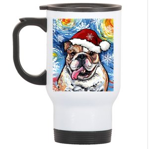 Bulldog Santa Starry Night Dog Christmas Holiday Art By Aja Meaningful Gift Stainless Steel Travel Mug