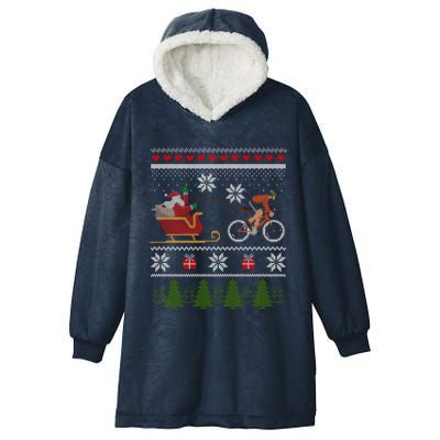 Bike Sledding Santa Sleigh Christmas Cycling Great Gift Hooded Wearable Blanket