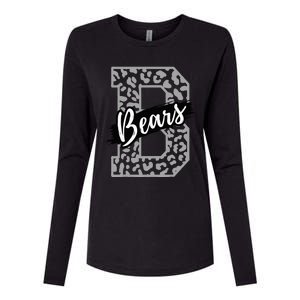 Bears School Sports Fan Team Spirits Mascot Heart Leopard Womens Cotton Relaxed Long Sleeve T-Shirt