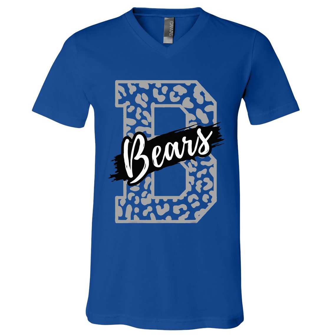 Bears School Sports Fan Team Spirits Mascot Heart Leopard V-Neck T-Shirt