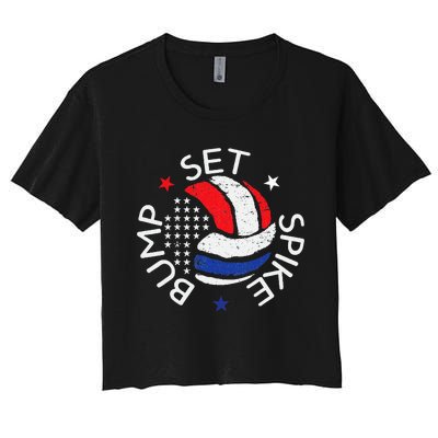 Bump Set Spike America Volleyball Red White Blue Women's Crop Top Tee