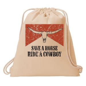 Bull Skull Save A Horse Ride A Cowboy Western Country Drawstring Bag