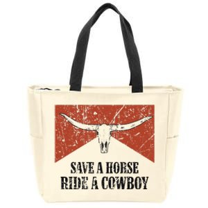 Bull Skull Save A Horse Ride A Cowboy Western Country Zip Tote Bag