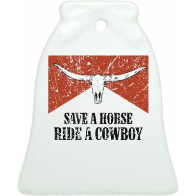 Bull Skull Save A Horse Ride A Cowboy Western Country Ceramic Bell Ornament