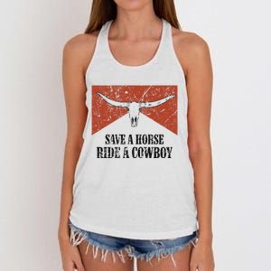 Bull Skull Save A Horse Ride A Cowboy Western Country Women's Knotted Racerback Tank