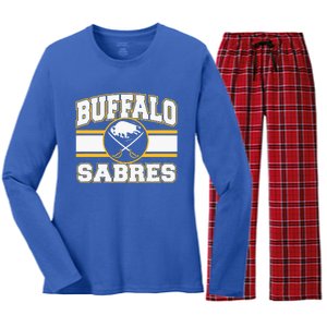 Buffalo Sabres Stripe Royal Blue Women's Long Sleeve Flannel Pajama Set 