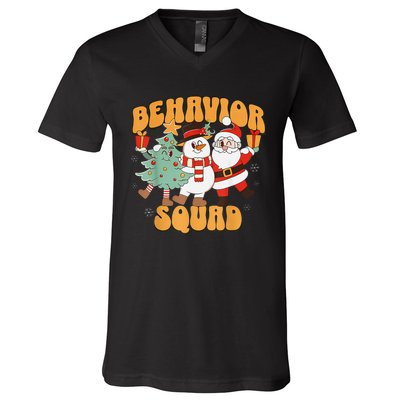 Behavioral Squad Santa Snowman Aba Therapist Christmas V-Neck T-Shirt