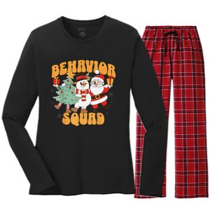 Behavioral Squad Santa Snowman Aba Therapist Christmas Women's Long Sleeve Flannel Pajama Set 