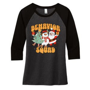 Behavioral Squad Santa Snowman Aba Therapist Christmas Women's Tri-Blend 3/4-Sleeve Raglan Shirt