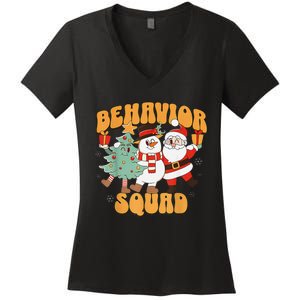 Behavioral Squad Santa Snowman Aba Therapist Christmas Women's V-Neck T-Shirt