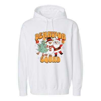 Behavioral Squad Santa Snowman Aba Therapist Christmas Garment-Dyed Fleece Hoodie