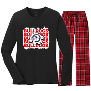 Bulldogs School Sports Fan Team Spirit Women's Long Sleeve Flannel Pajama Set 