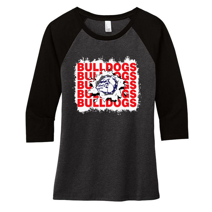 Bulldogs School Sports Fan Team Spirit Women's Tri-Blend 3/4-Sleeve Raglan Shirt