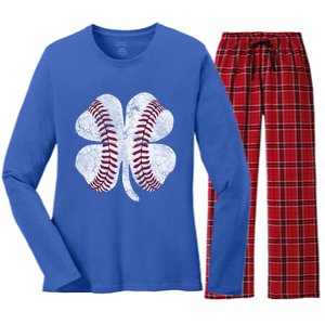 Baseball Shamrock St Patrick's Day Saint Paddy's Irish Gift Women's Long Sleeve Flannel Pajama Set 