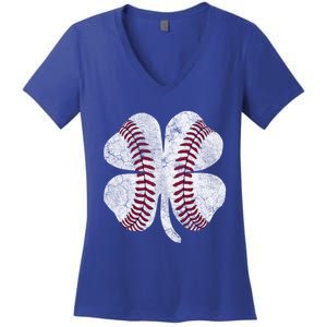 Baseball Shamrock St Patrick's Day Saint Paddy's Irish Gift Women's V-Neck T-Shirt