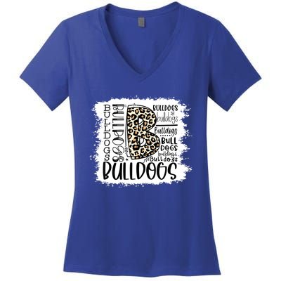 Bulldogs School Sports Fan Team Spirit Mascot Gift Bleach Women's V-Neck T-Shirt