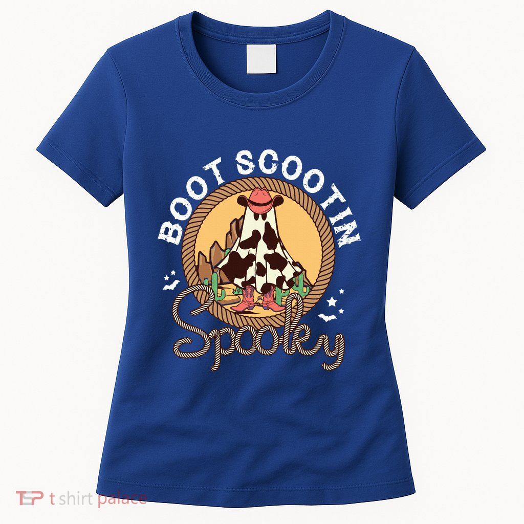 Boot Scootin Spooky Western Halloween Ghost Spooky Season Womens T-Shirt