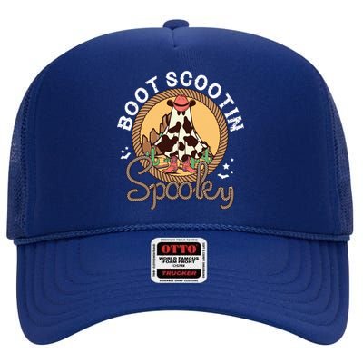 Boot Scootin Spooky Western Halloween Ghost Spooky Season High Crown Mesh Back Trucker Hat