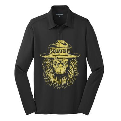 Bigfoot Squatchy Sasquatch Hat Smokey Retro Vintage Bear Silk Touch Performance Long Sleeve Polo