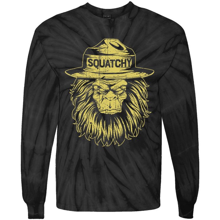 Bigfoot Squatchy Sasquatch Hat Smokey Retro Vintage Bear Tie-Dye Long Sleeve Shirt