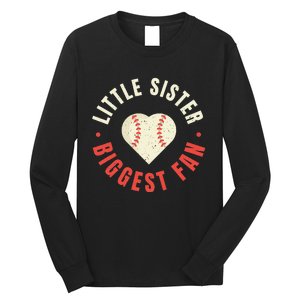 Baseball Sister 's Little Sister Biggest Fan Tee Ball Long Sleeve Shirt