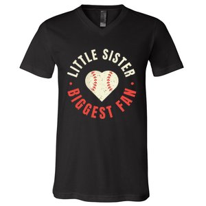 Baseball Sister 's Little Sister Biggest Fan Tee Ball V-Neck T-Shirt