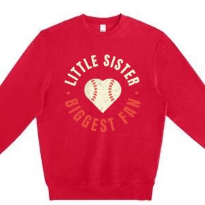 Baseball Sister 's Little Sister Biggest Fan Tee Ball Premium Crewneck Sweatshirt