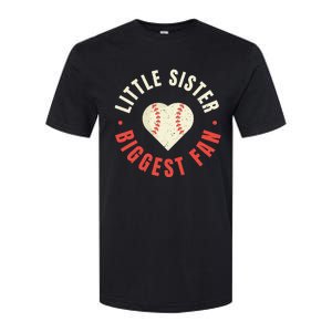 Baseball Sister 's Little Sister Biggest Fan Tee Ball Softstyle CVC T-Shirt