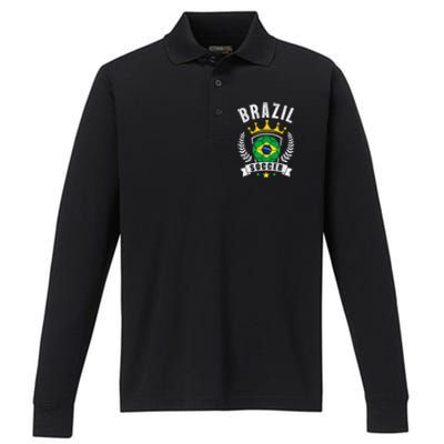 Brazil Soccer Support Team Jersey Brazilian Flag Football Performance Long Sleeve Polo