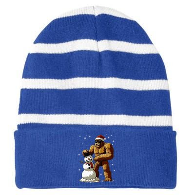 Bigfoot Santa Snowman Christmas Striped Beanie with Solid Band