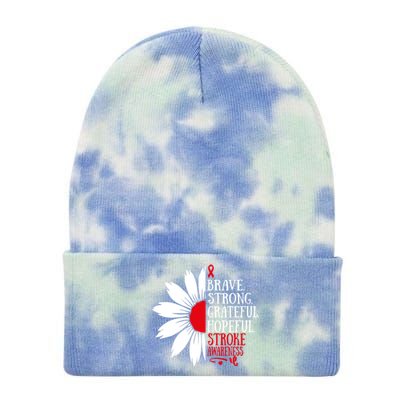 Brave Strong Stroke Awareness Month Red Ribbon Floral Great Gift Tie Dye 12in Knit Beanie