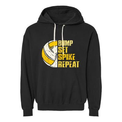 Bump Set Spike Repeat Volleyball Funny Garment-Dyed Fleece Hoodie