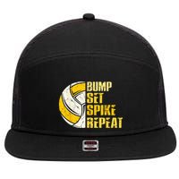 Bump Set Spike Repeat Volleyball Funny 7 Panel Mesh Trucker Snapback Hat