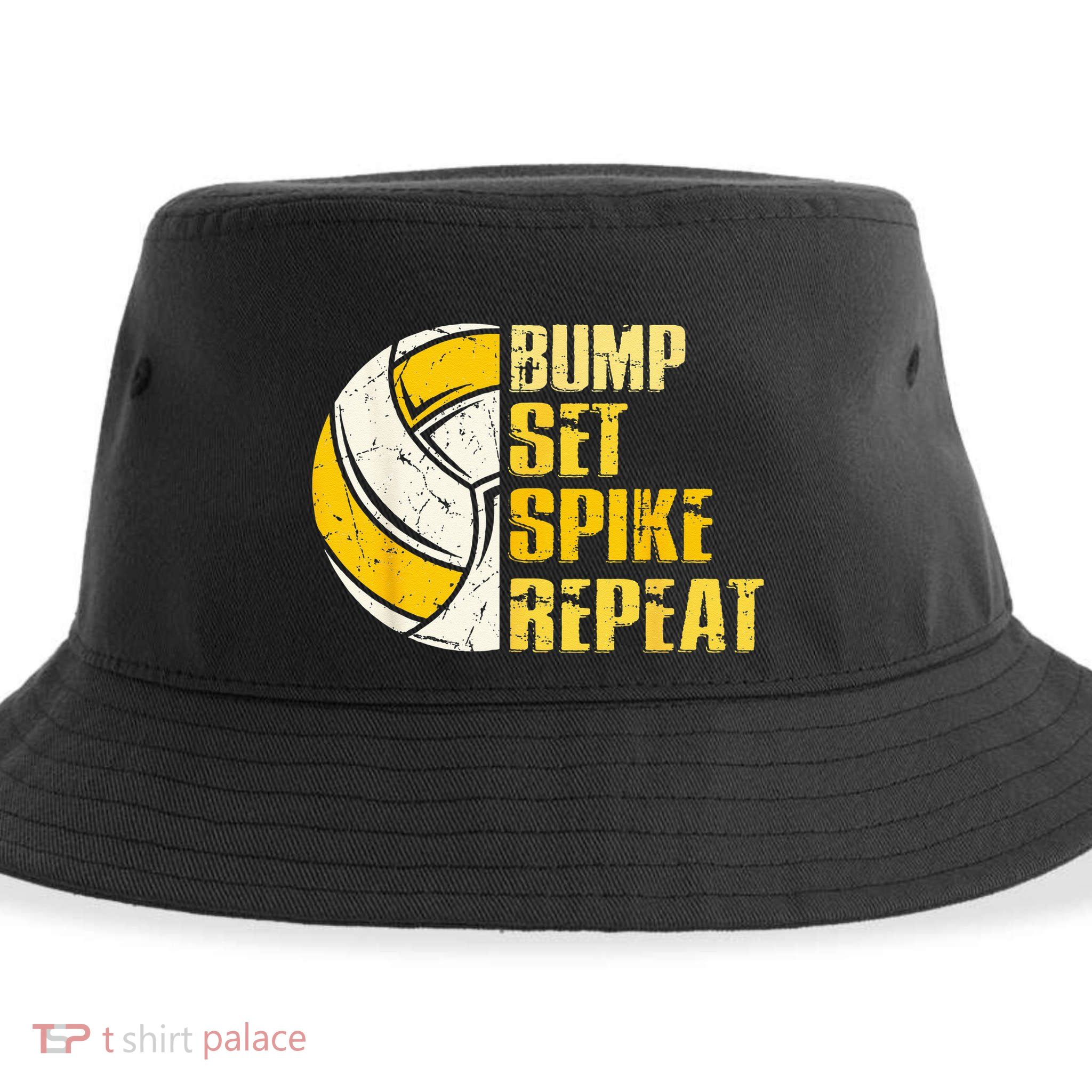 Bump Set Spike Repeat Volleyball Funny Sustainable Bucket Hat