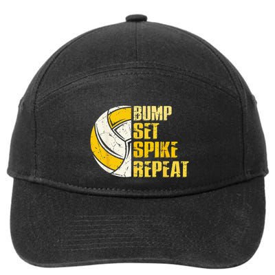 Bump Set Spike Repeat Volleyball Funny 7-Panel Snapback Hat