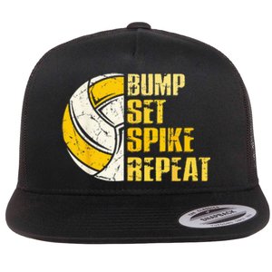 Bump Set Spike Repeat Volleyball Funny Flat Bill Trucker Hat