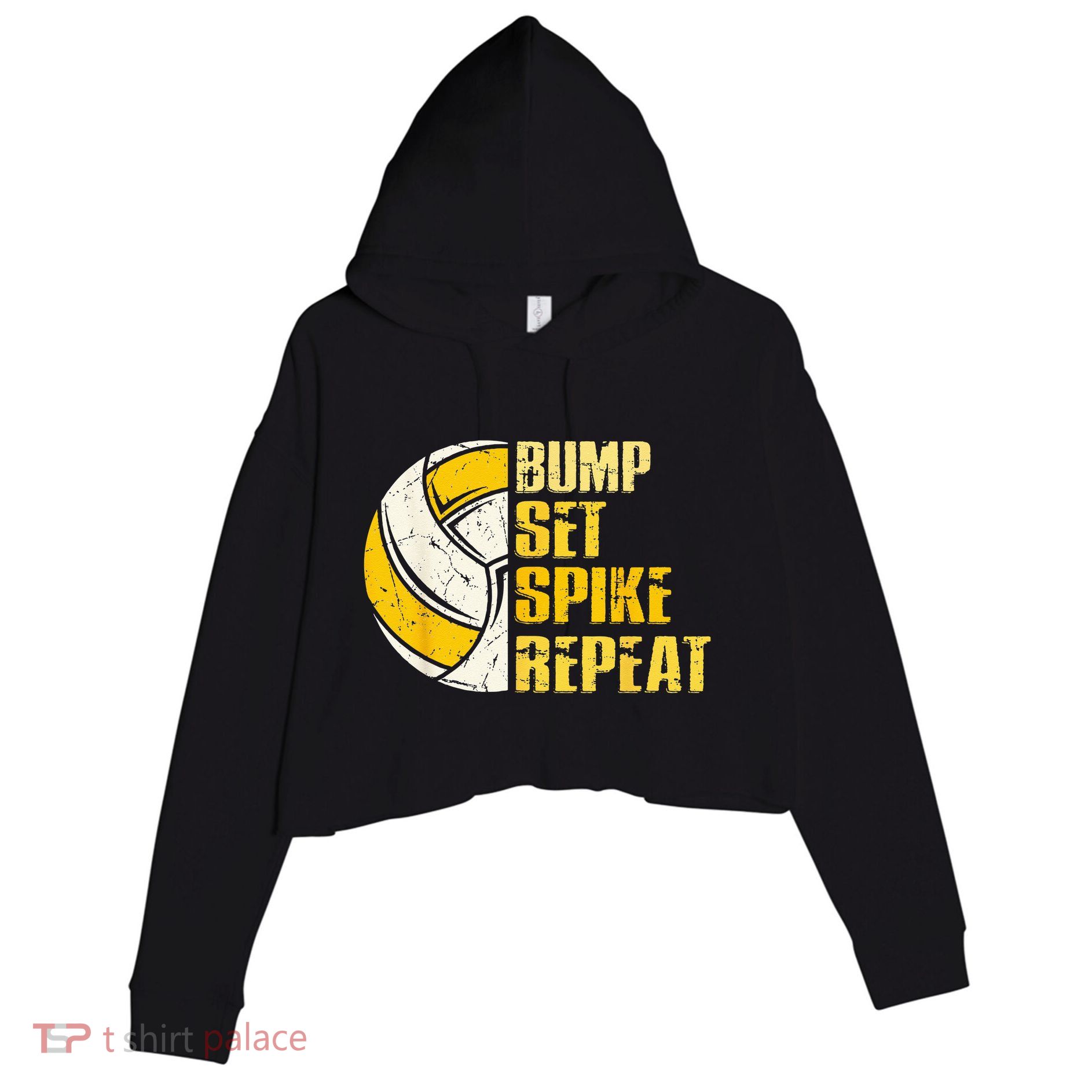 Bump Set Spike Repeat Volleyball Funny Crop Fleece Hoodie