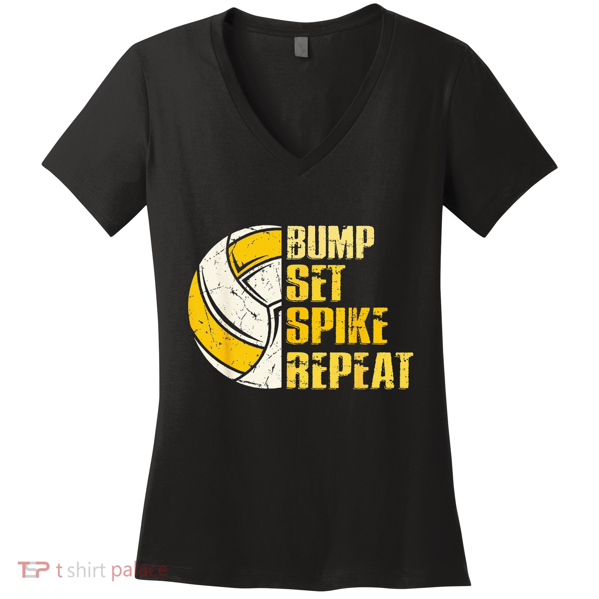 Bump Set Spike Repeat Volleyball Funny Women's V-Neck T-Shirt