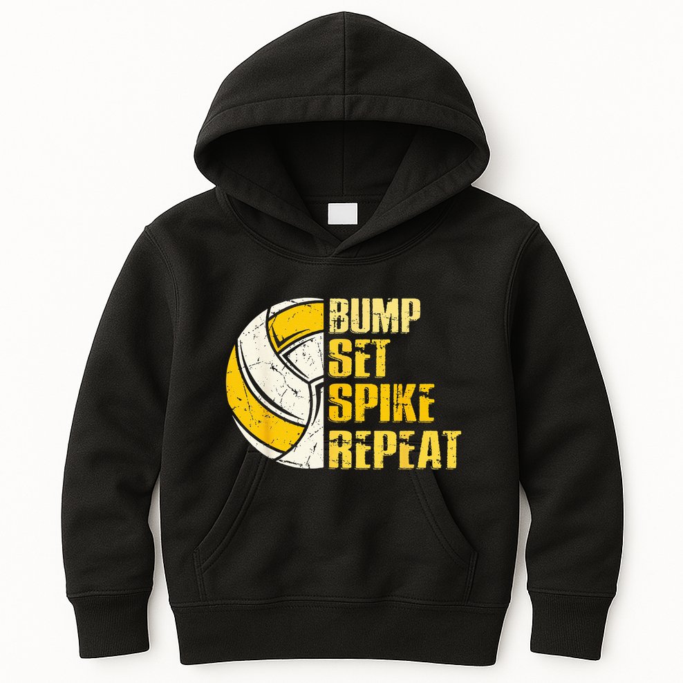 Bump Set Spike Repeat Volleyball Funny Kids Hoodie
