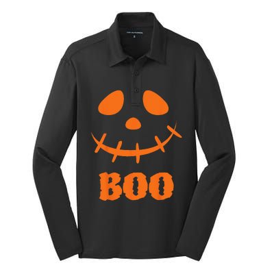 Boo Scary Spooky Pumpkin Face Halloween Costume Silk Touch Performance Long Sleeve Polo