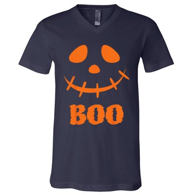 Boo Scary Spooky Pumpkin Face Halloween Costume V-Neck T-Shirt